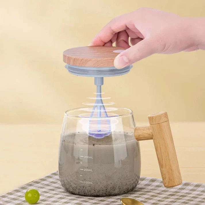 Self-Stirring Electric Mug 400ml with wooden handle